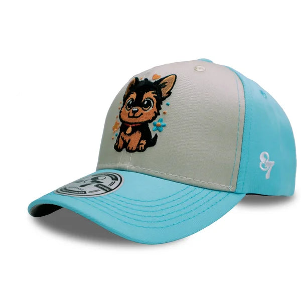 GORRA NIÑOS PERRITO BEIGE AZUL
